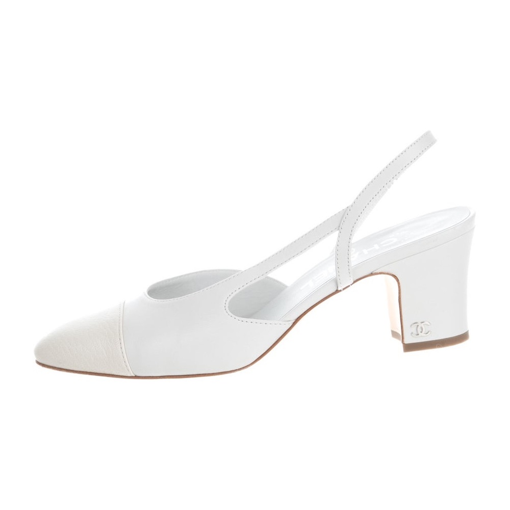 CHANEL 2019 White slingback heels leather 37